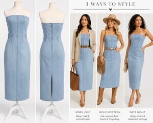 OneUp Jeans Strapless Denim Midi Dress